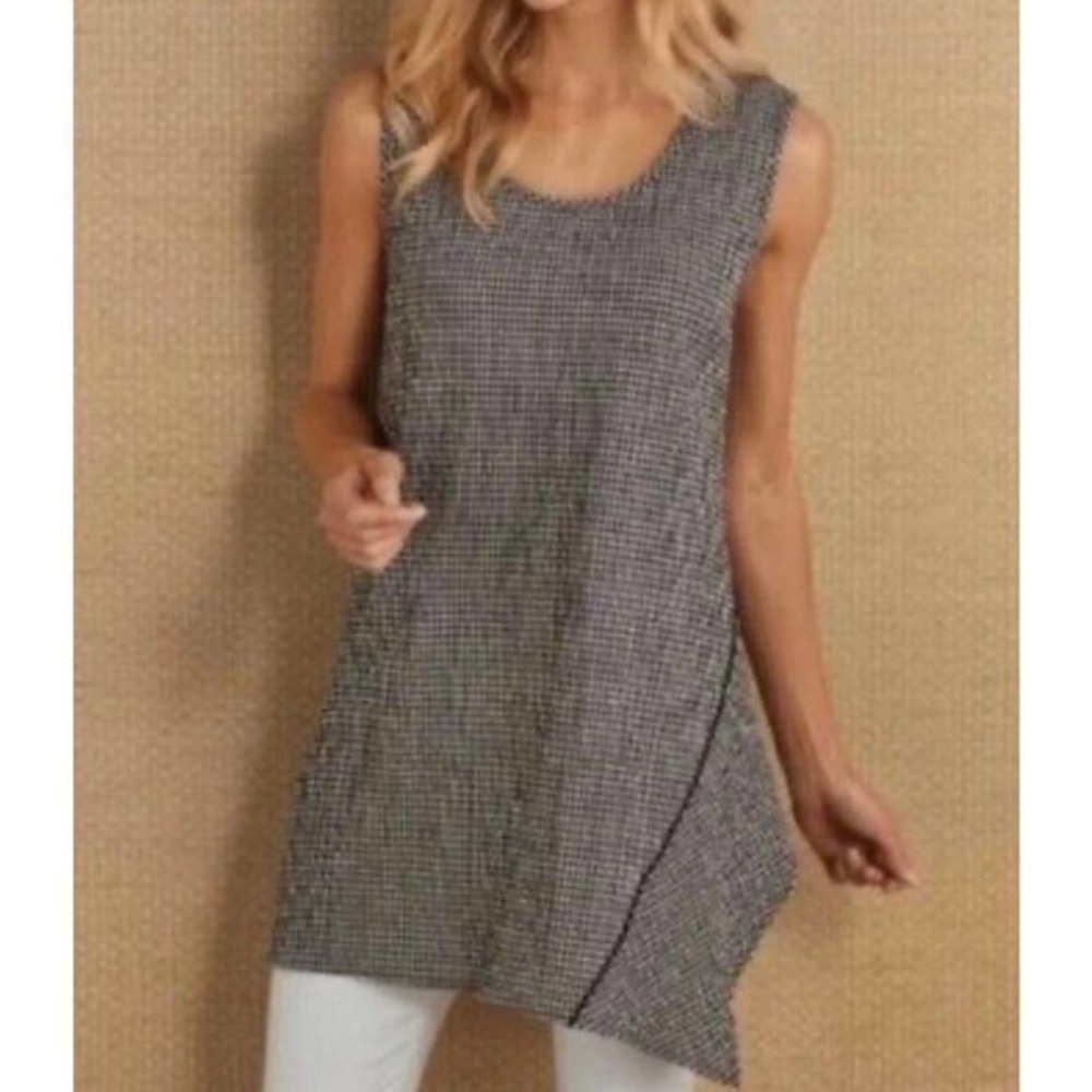 Soft Surroundings Gala Black Gingham Asymmetrical Sleeveless Tunic Top medium